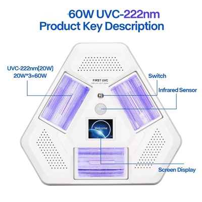 Lámpara de excímero UVC de 60 W con acabado de 222 nm con controlador de eliminación de soporte triangular